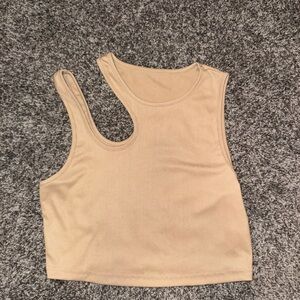SHEIN Beige One-Shoulder Ribbed Crop Top